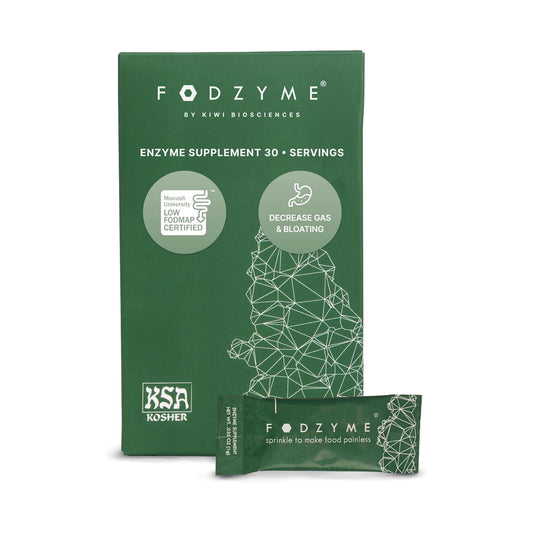 FODZYME® On-The-Go Digestive Enzymes for Gut Health, Relief for Bloating, Gas, Constipation, Diarrhea, Abdominal Pain, Low FODMAP, 30 Dose